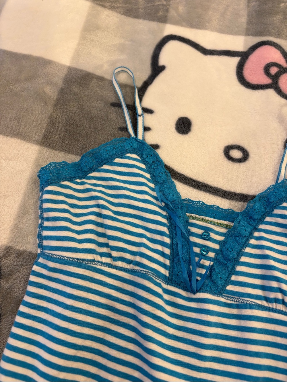 American Eagle Y2K Blue & White Striped Lace Cami Tank Top - Picture 5 of 8